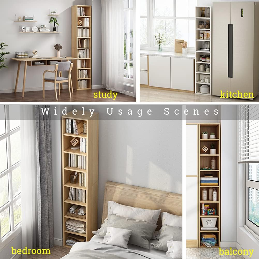 Oak Tall Narrow Corner Storage Bookcase