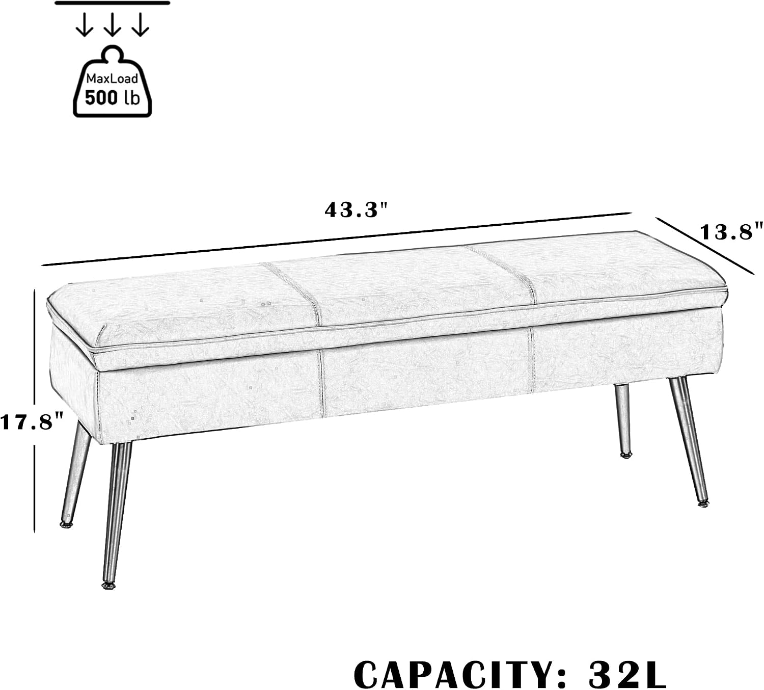 Large Upholstered Entryway Storage Ottoman Bench