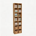 Oak 14‑Cube Tall Narrow Storage Bookshelf