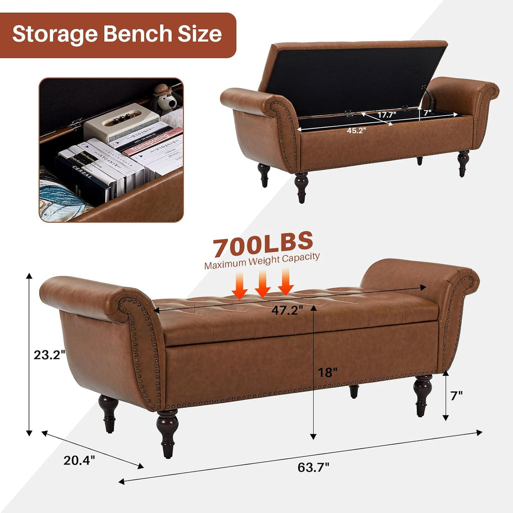 Faux Leather End‑of‑Bed Storage Ottoman Bench