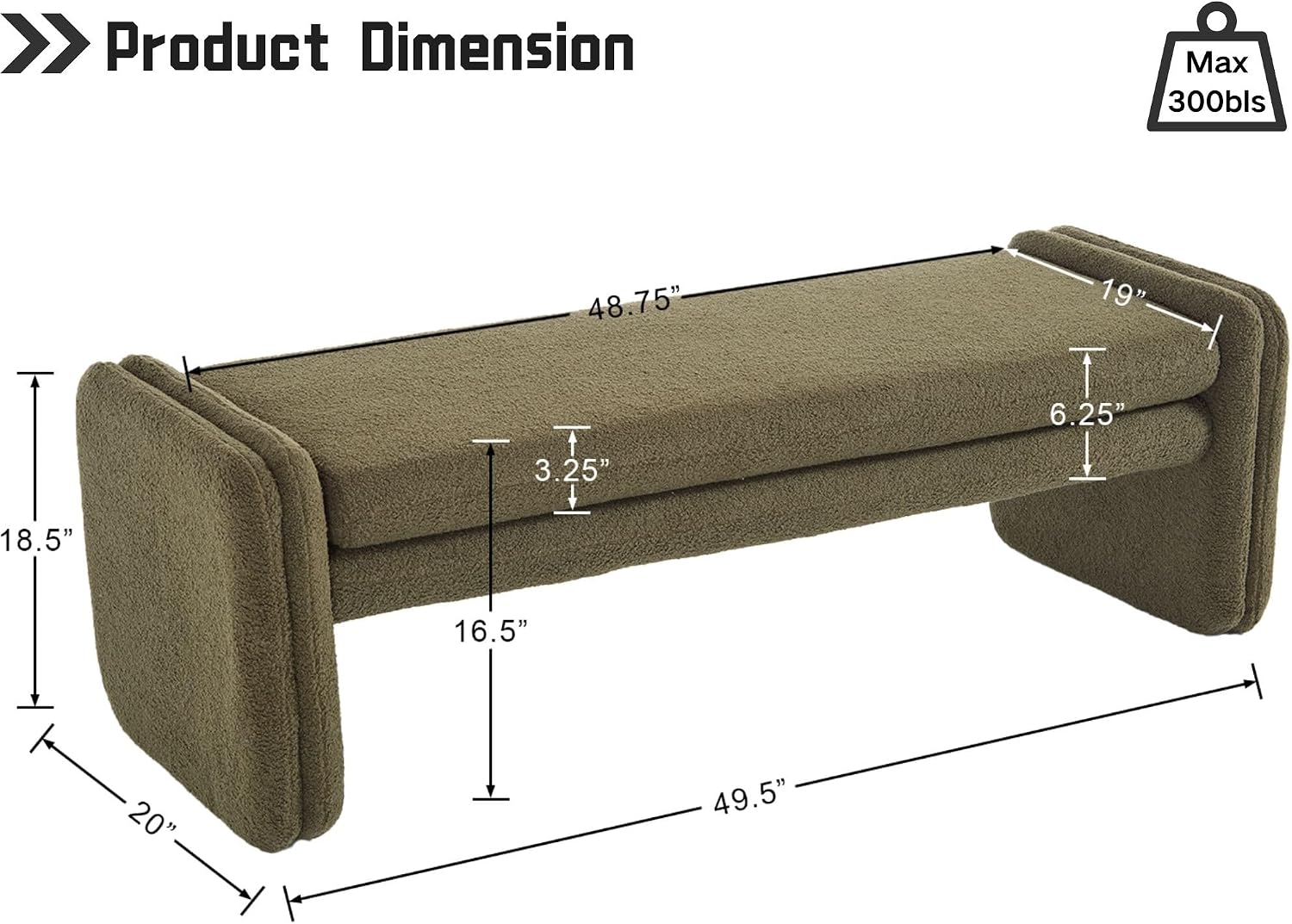 Boucle Fabric Upholstered End‑of‑Bed Bench