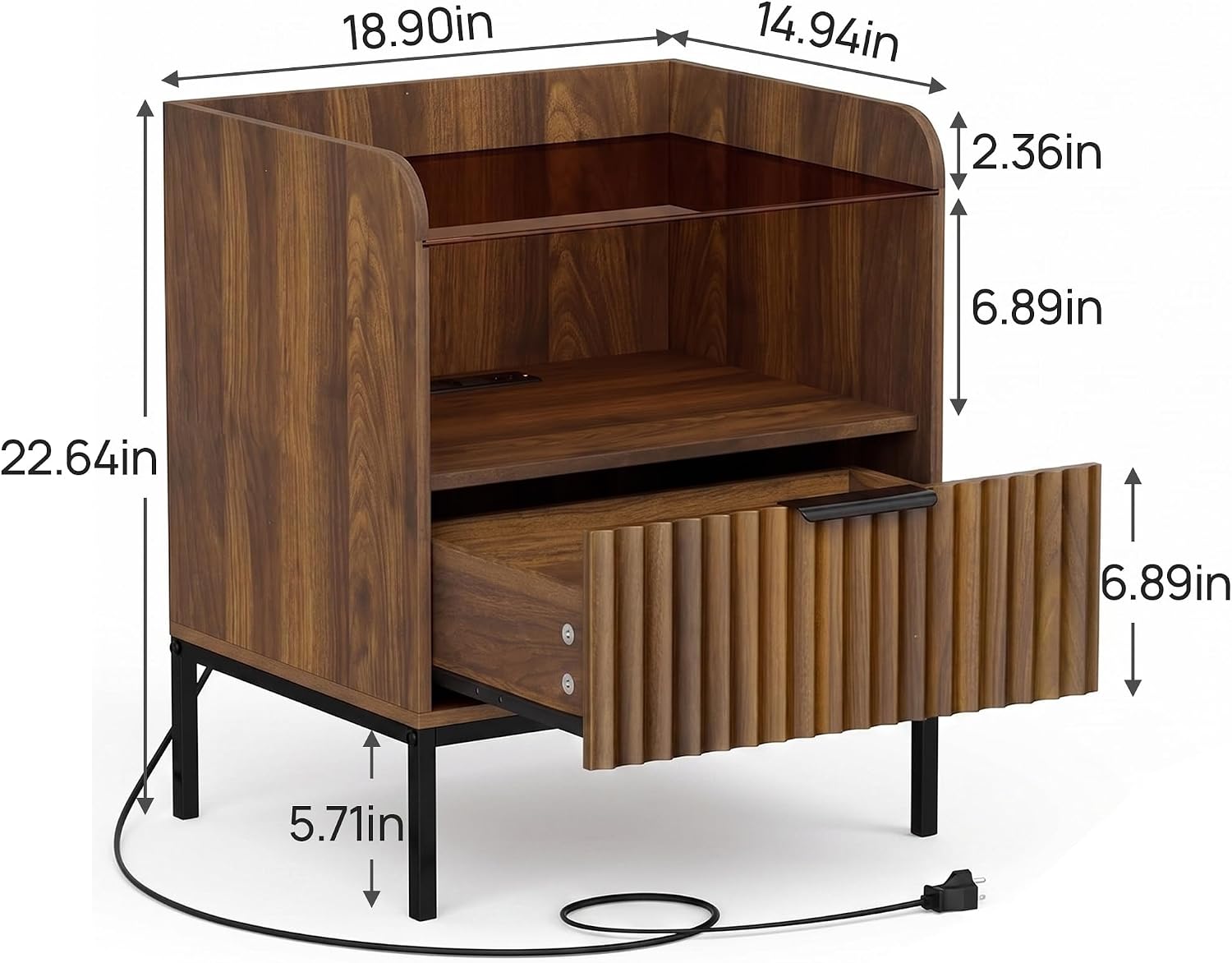 Mid‑Century Walnut Nightstands with Charging Station