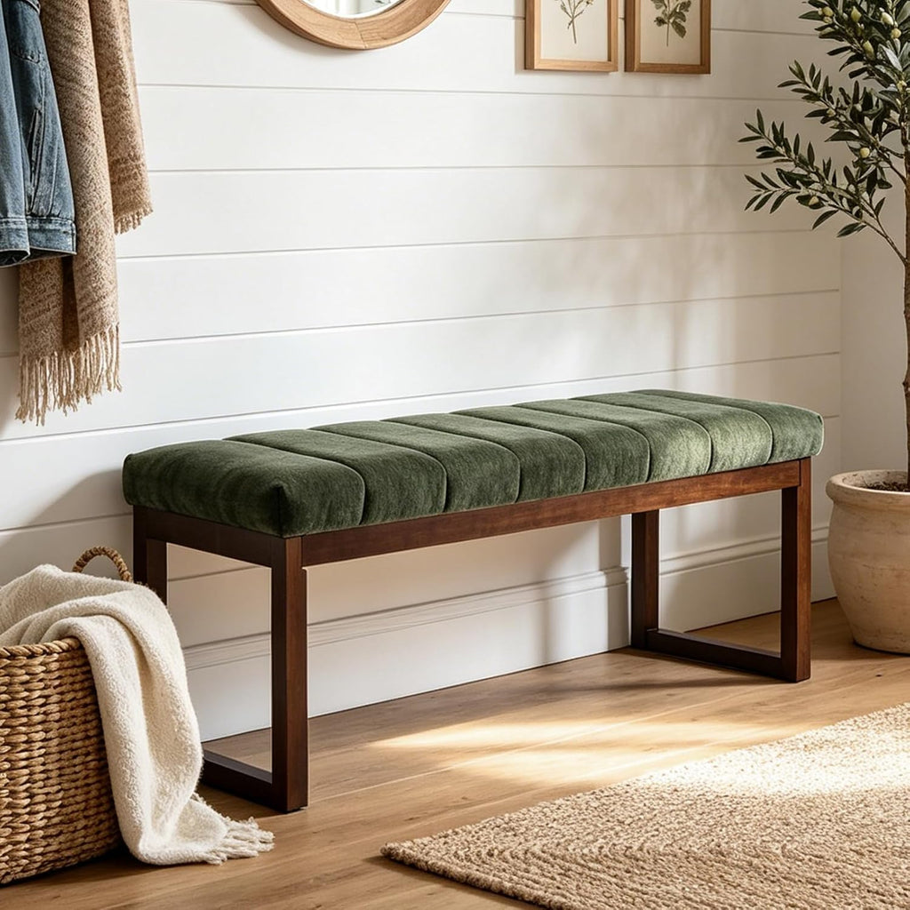 Chenille Tufted Upholstered Bedroom Bench
