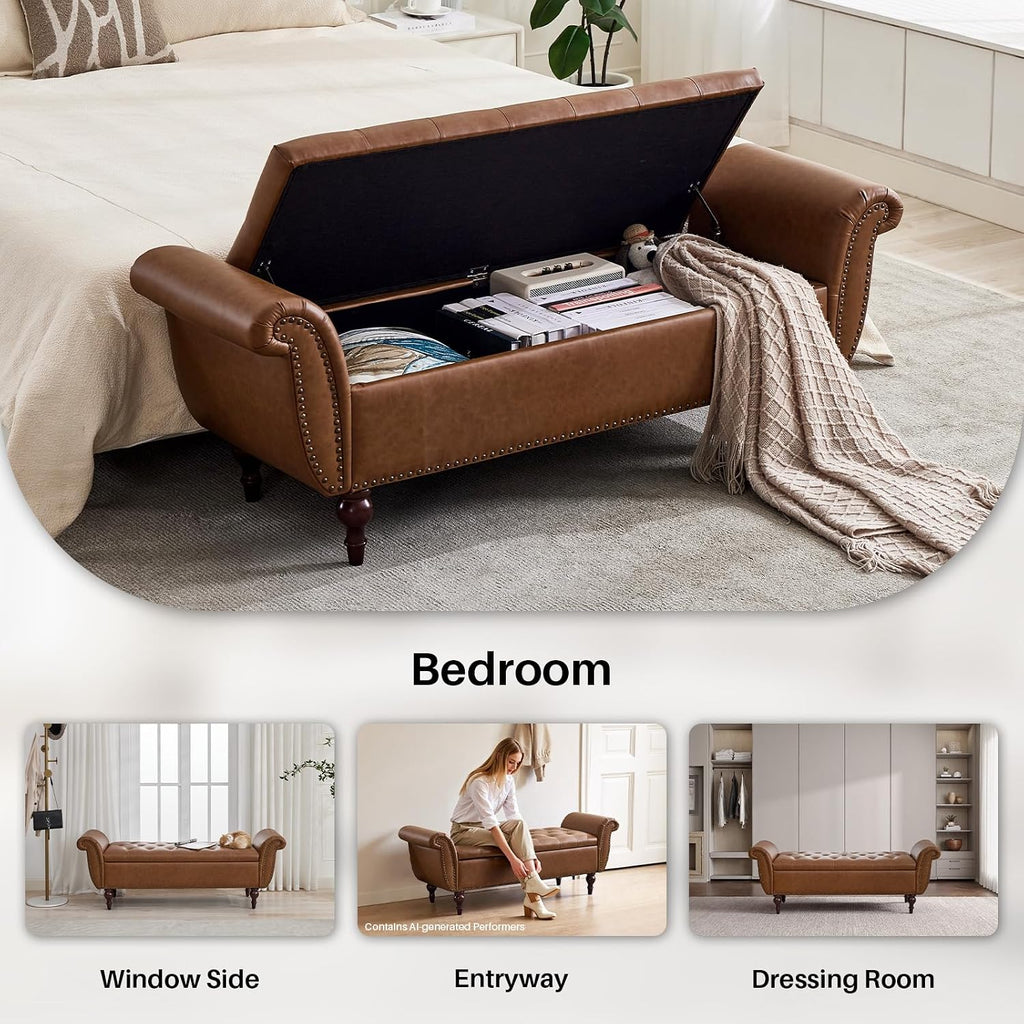 Faux Leather End‑of‑Bed Storage Ottoman Bench