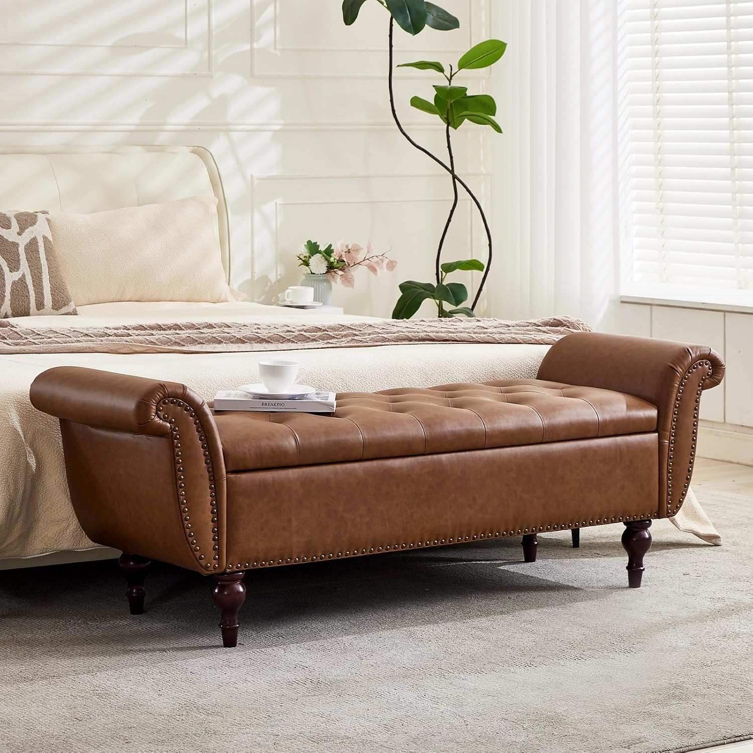Faux Leather End‑of‑Bed Storage Ottoman Bench