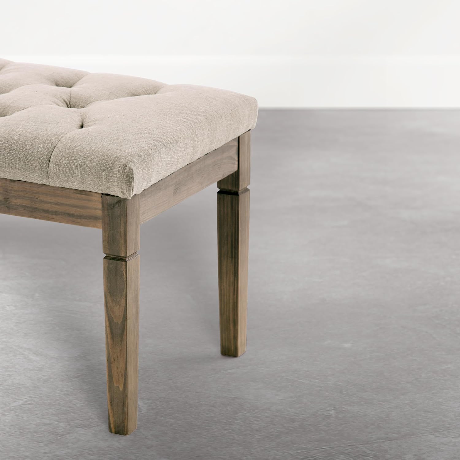Tufted Fabric Ottoman Bench With Carved Legs