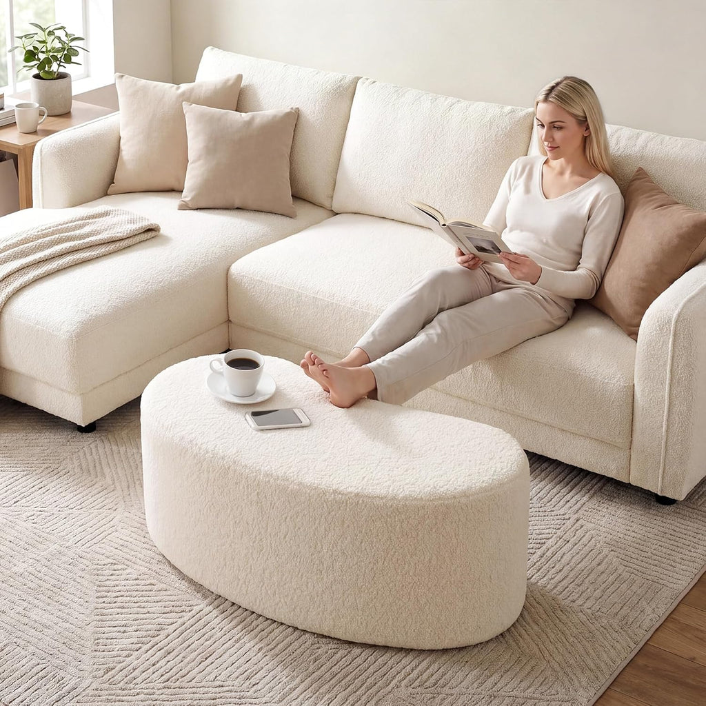 Modern Curved Sherpa Upholstered Ottoman Bench