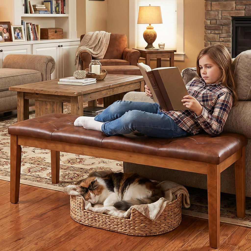 Oversized Faux Leather Entryway Ottoman Bench Seat