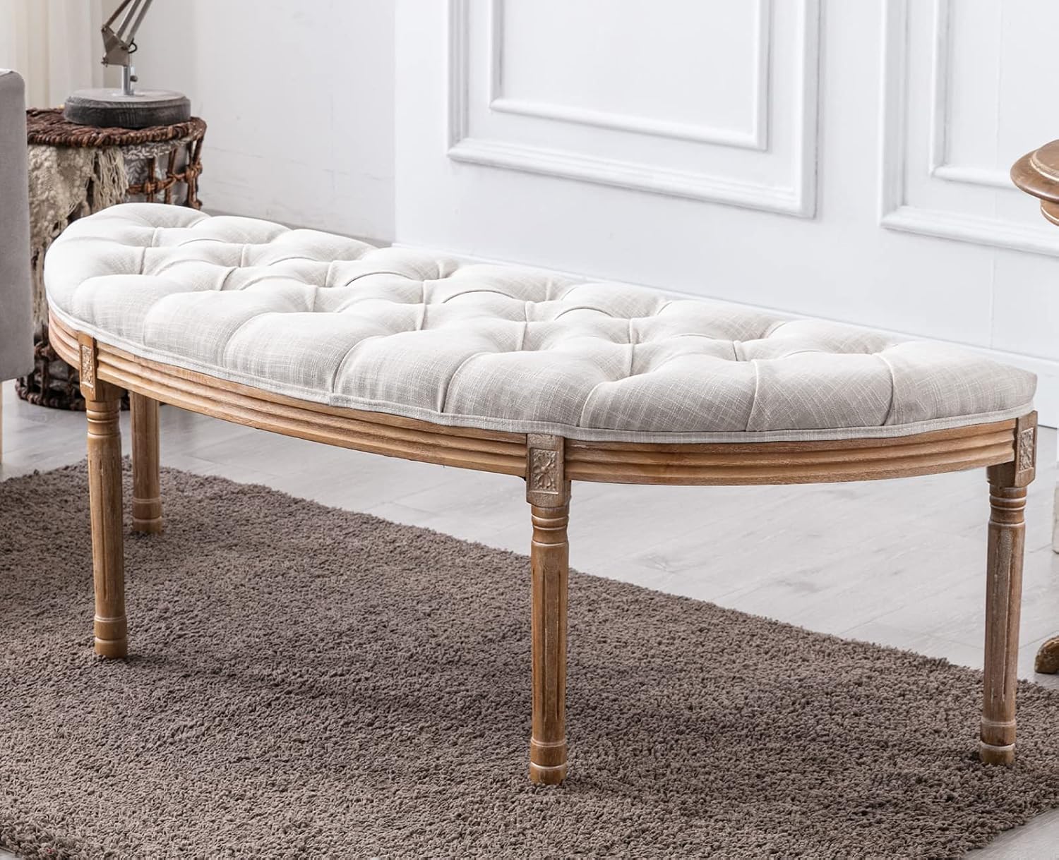 Vintage Tufted Fabric Semi‑Circle Bench