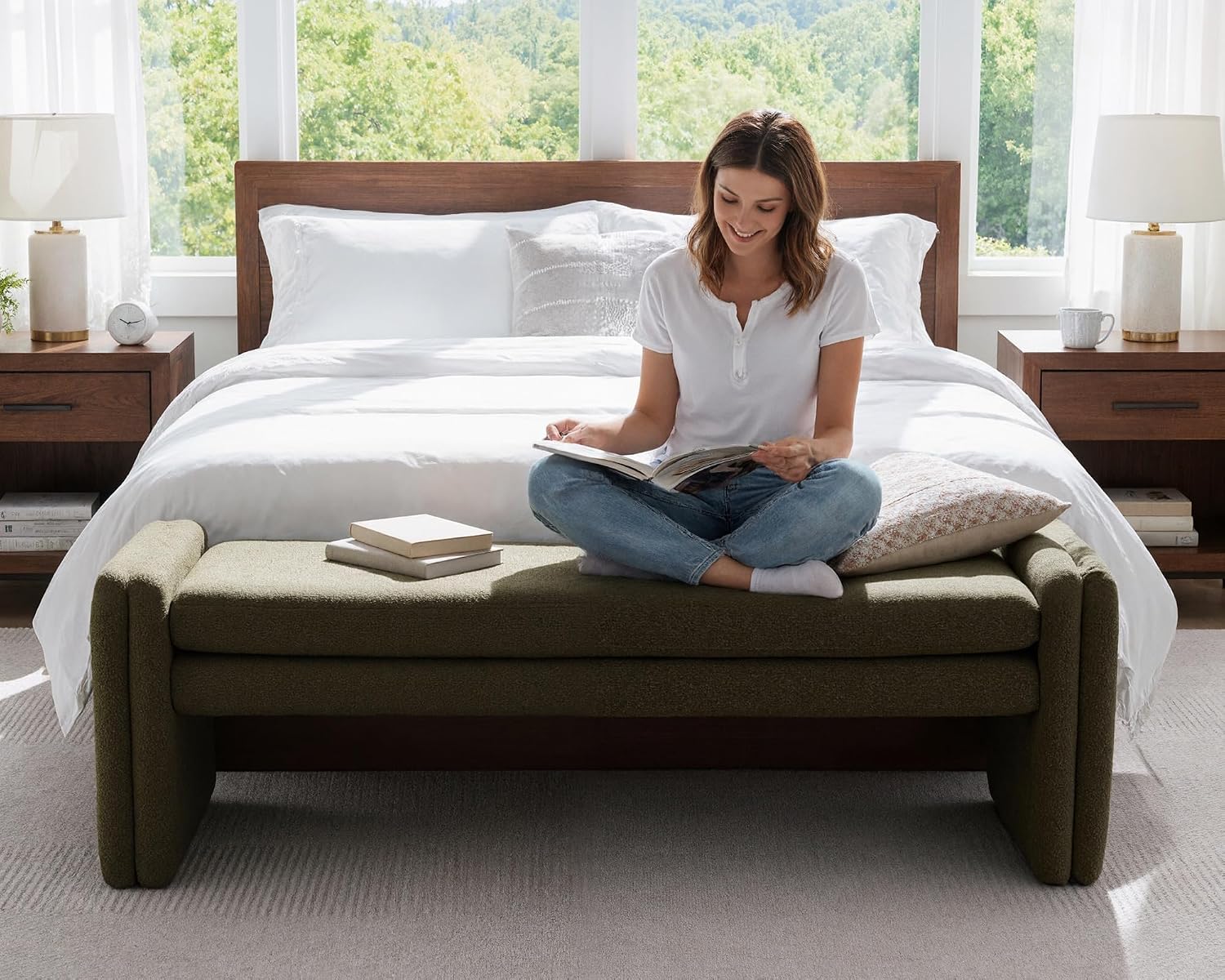 Boucle Fabric Upholstered End‑of‑Bed Bench