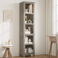 Farmhouse Oak 5‑Tier Narrow Wooden Bookshelf