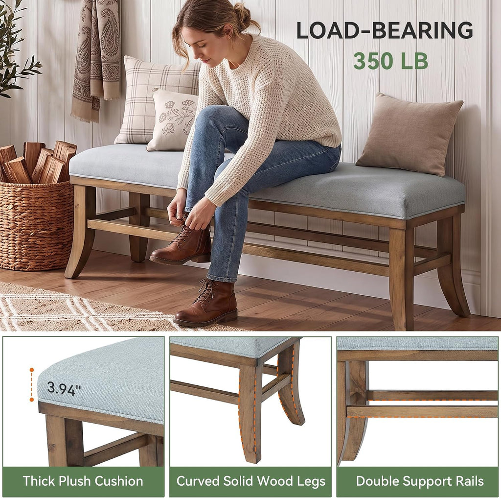 Linen Upholstered Solid Wood Entryway Bench