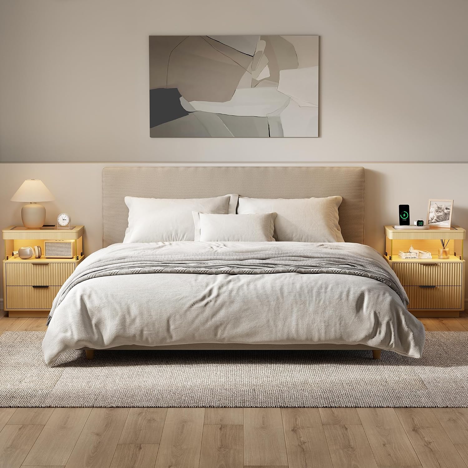 Fluted Oak Nightstands with Charging Station