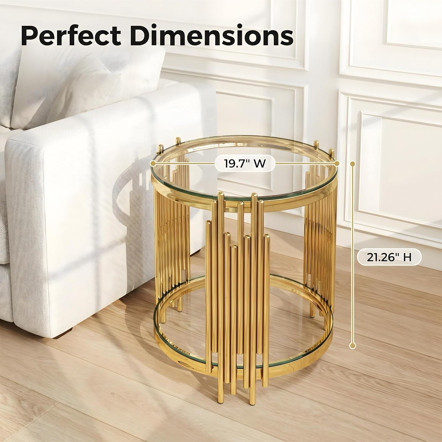 Gold Glass Side Table with Storage Drawers