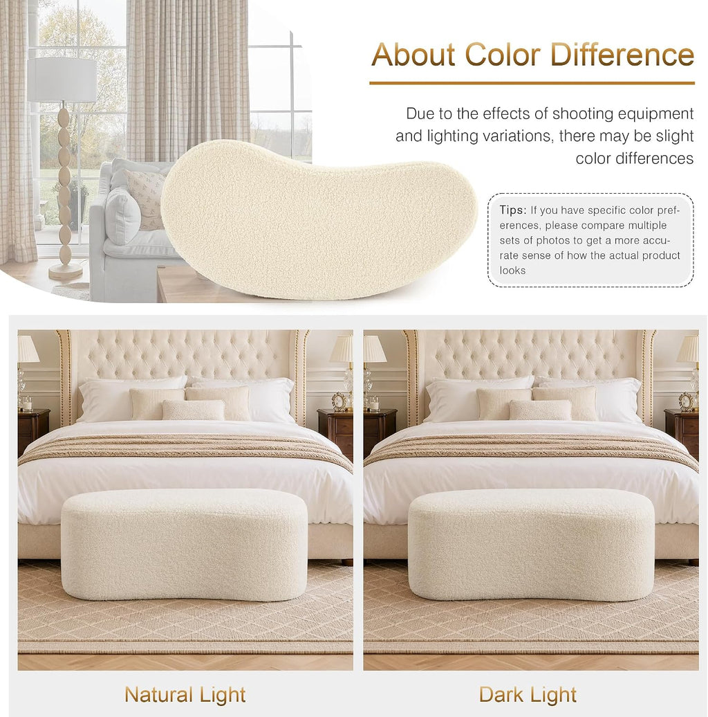 Modern Curved Sherpa Upholstered Ottoman Bench