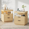 Fluted Oak Nightstands with Charging Station