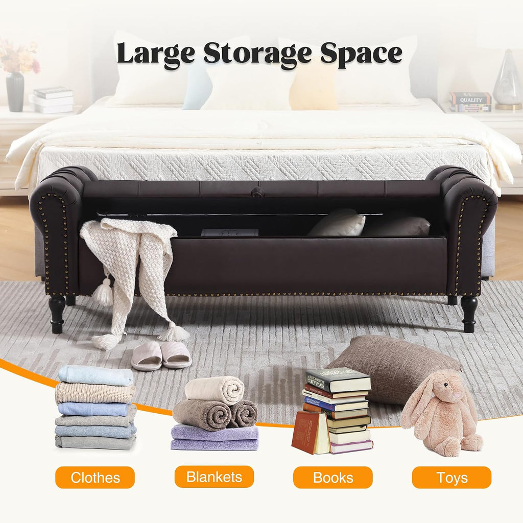 Large Tufted Faux Leather Storage Ottoman Bench
