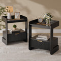 Modern Fluted Wooden Nightstand with Glass Top