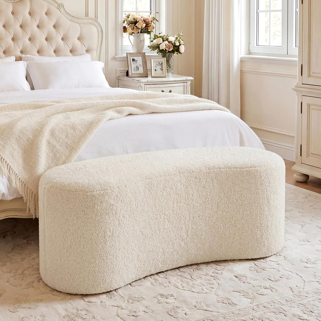 Modern Curved Sherpa Upholstered Ottoman Bench