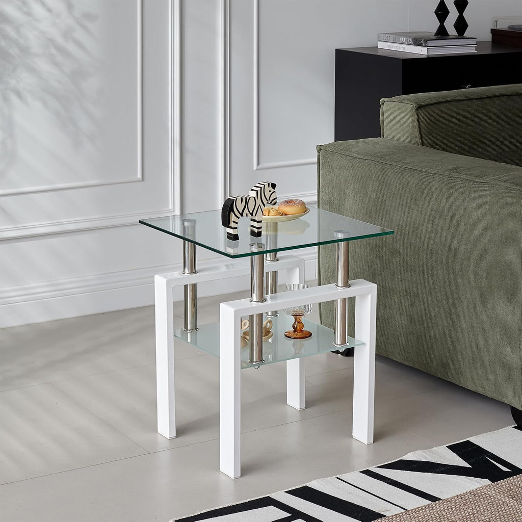 Modern Glass End Tables with Metal Frame