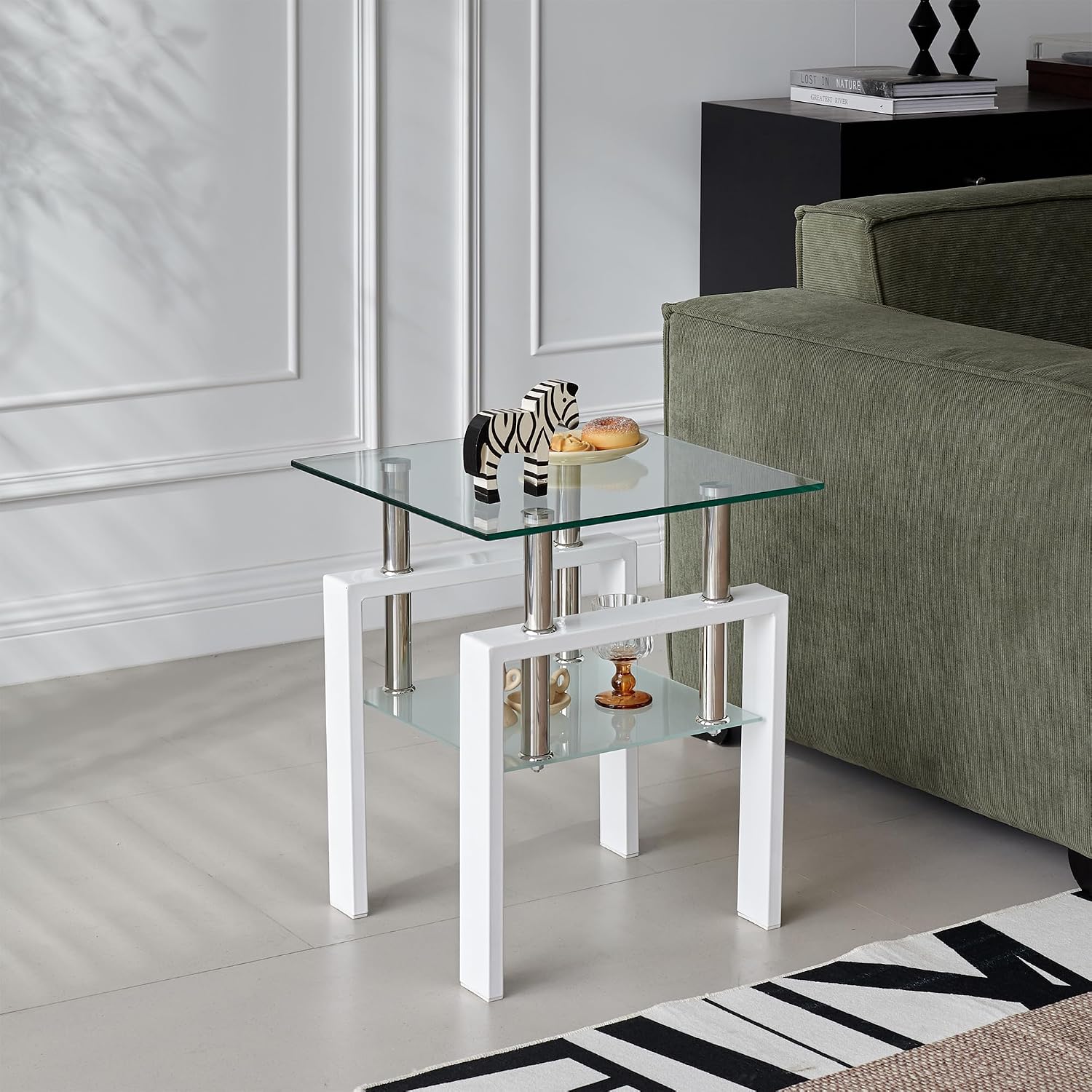 Modern Glass End Tables with Metal Frame