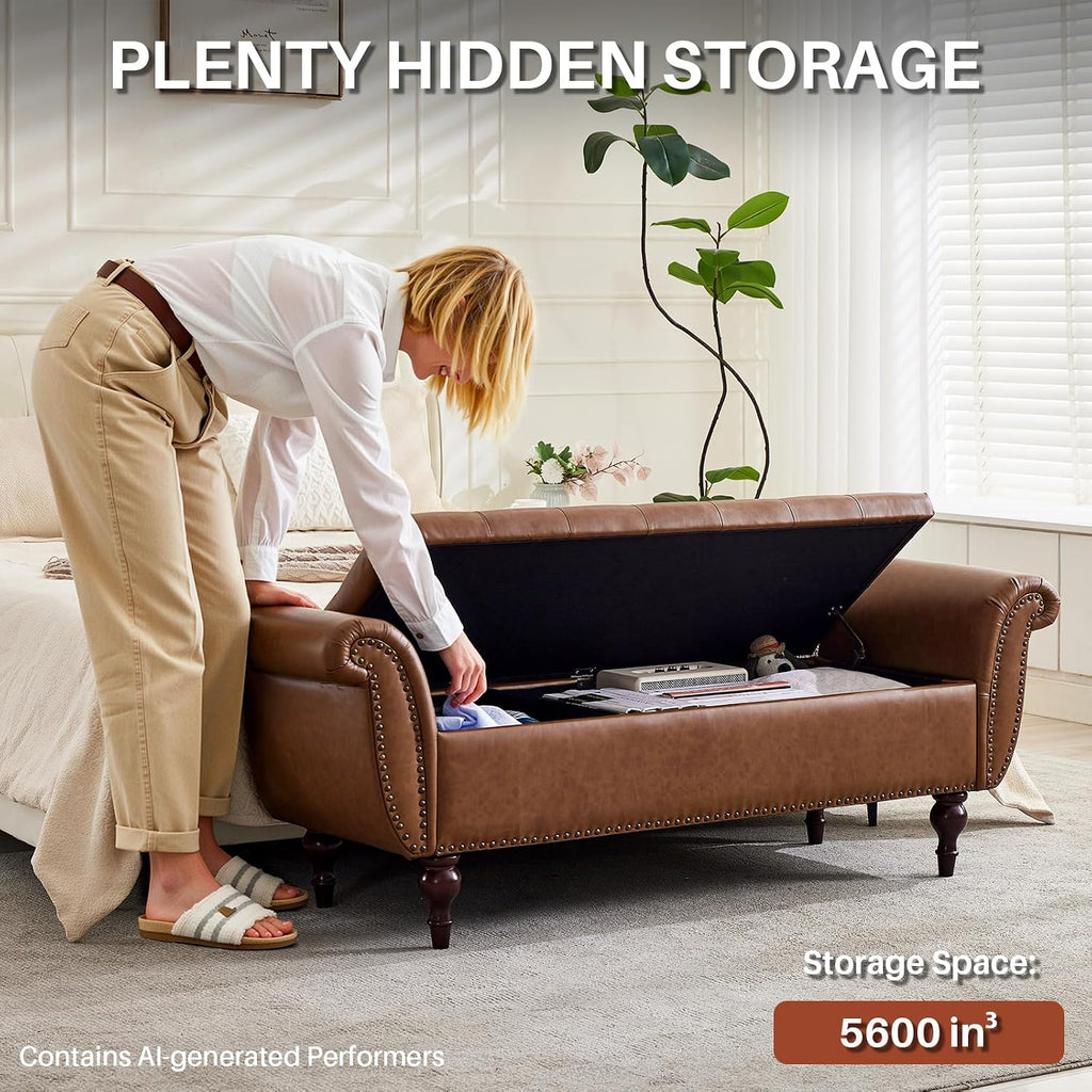 Faux Leather End‑of‑Bed Storage Ottoman Bench