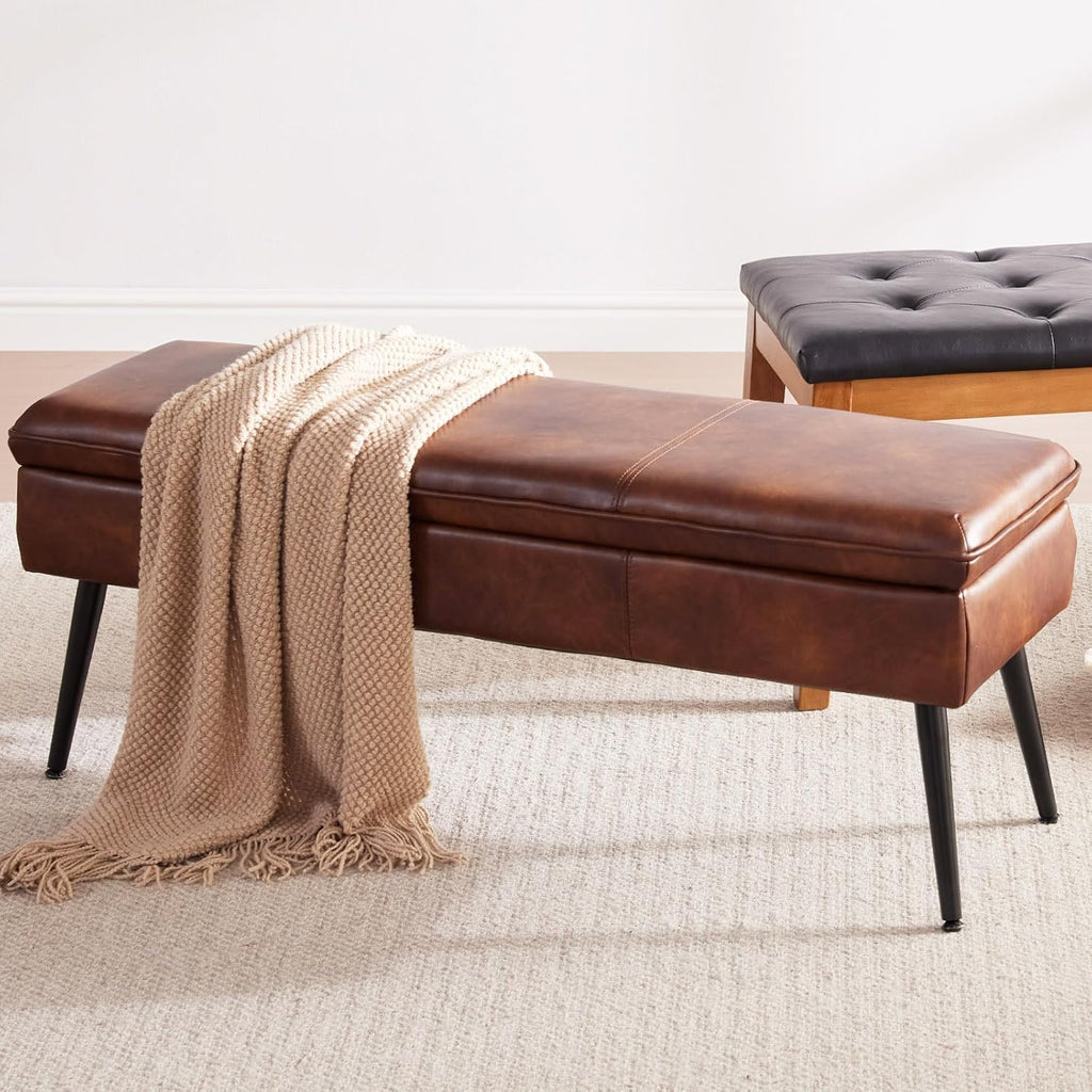 Large Upholstered Entryway Storage Ottoman Bench