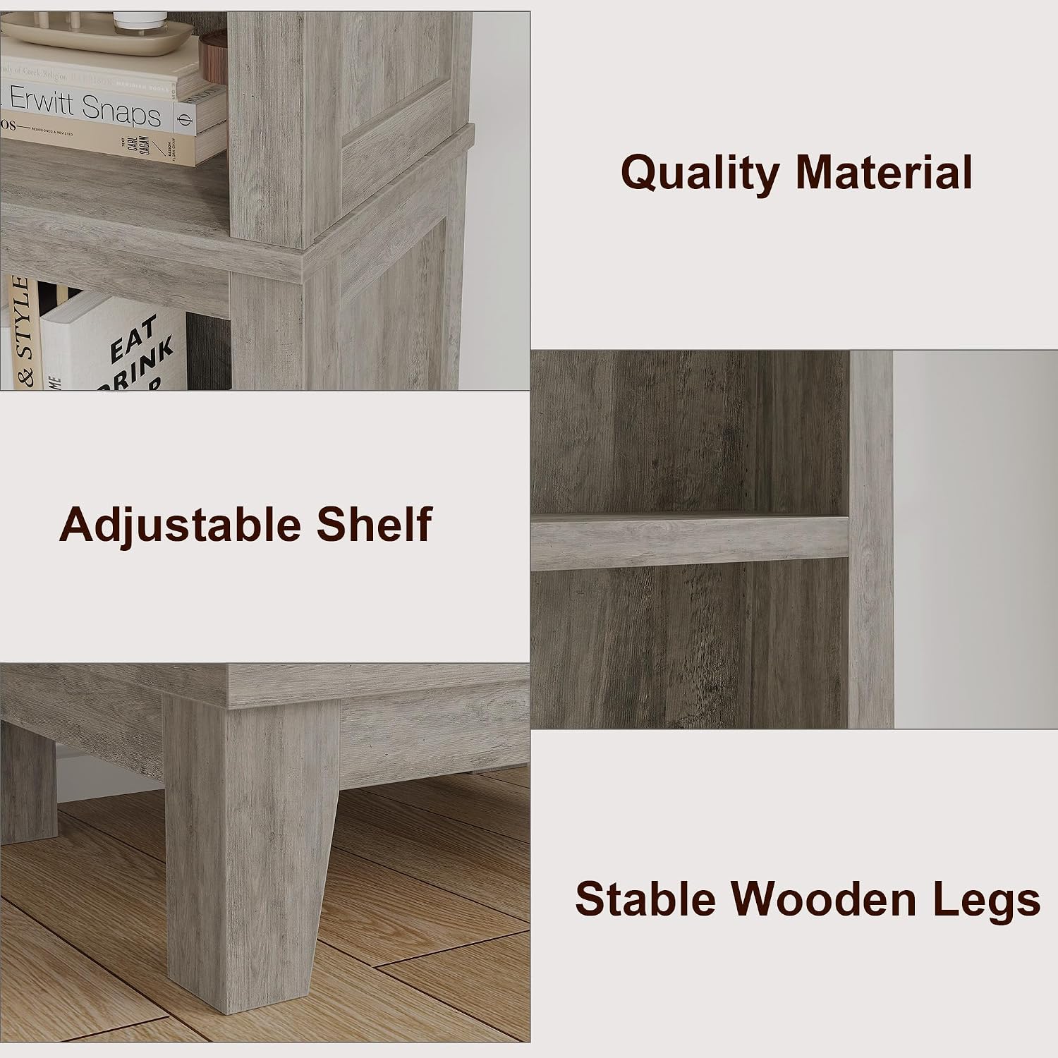 Farmhouse Oak 5‑Tier Narrow Wooden Bookshelf