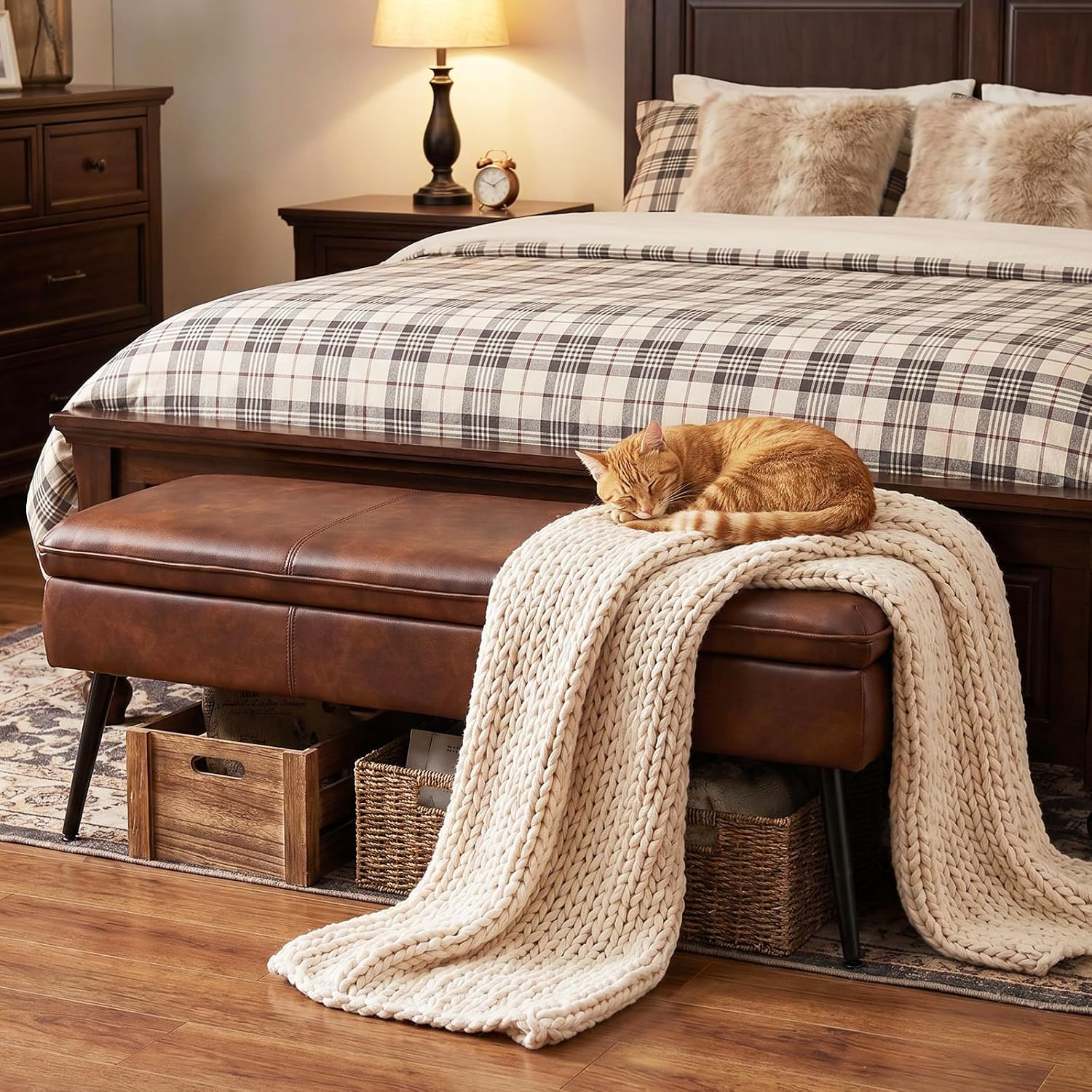 Large Upholstered Entryway Storage Ottoman Bench