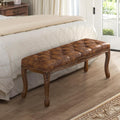 Vintage Tufted Faux Leather Ottoman Bench
