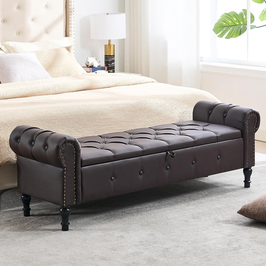 Faux Leather End‑of‑Bed Storage Ottoman Bench