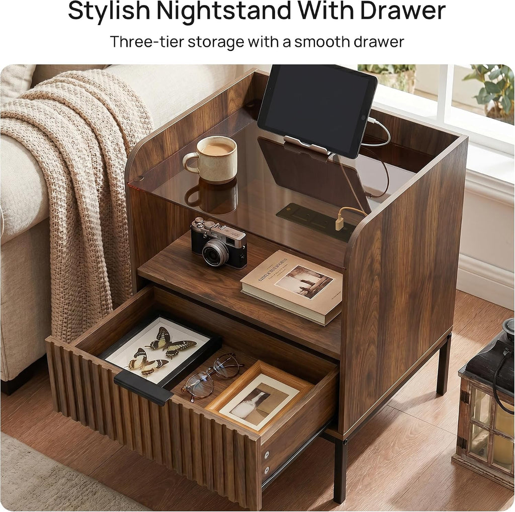 Mid‑Century Walnut Nightstands with Charging Station