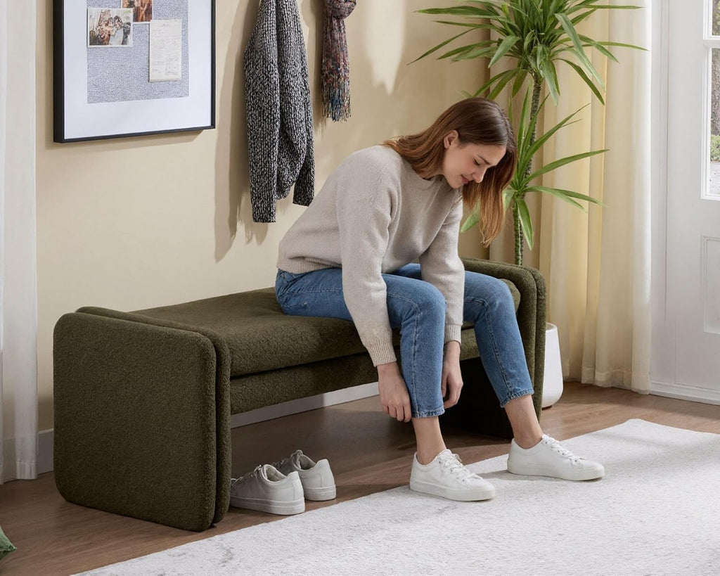 Boucle Fabric Upholstered End‑of‑Bed Bench