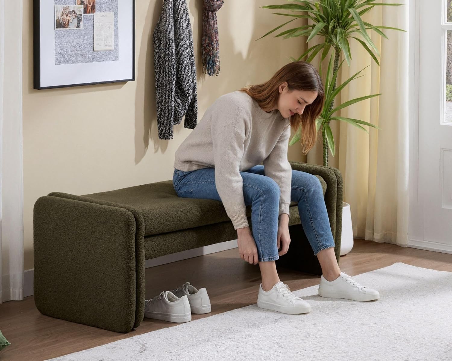 Boucle Fabric Upholstered End‑of‑Bed Bench