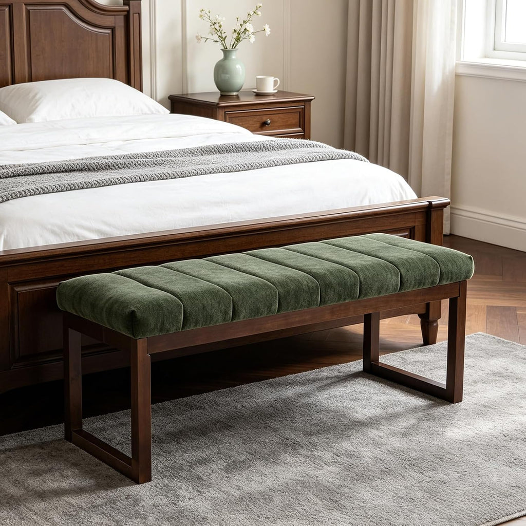 Chenille Tufted Upholstered Bedroom Bench