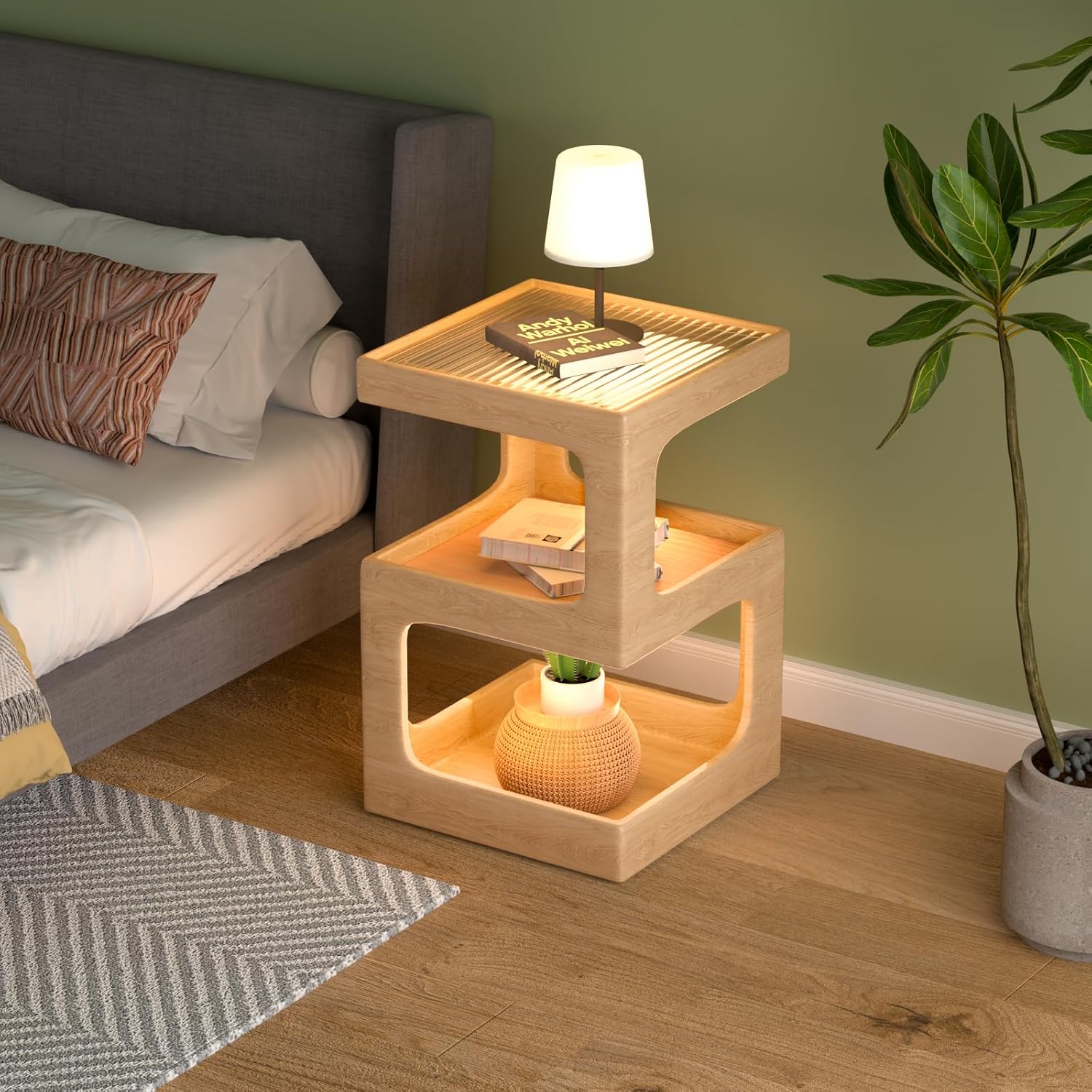 Modern Solid Wood Glass Top Side Table