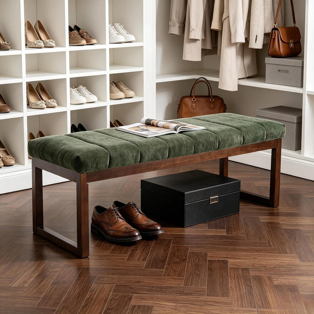 Chenille Tufted Upholstered Bedroom Bench