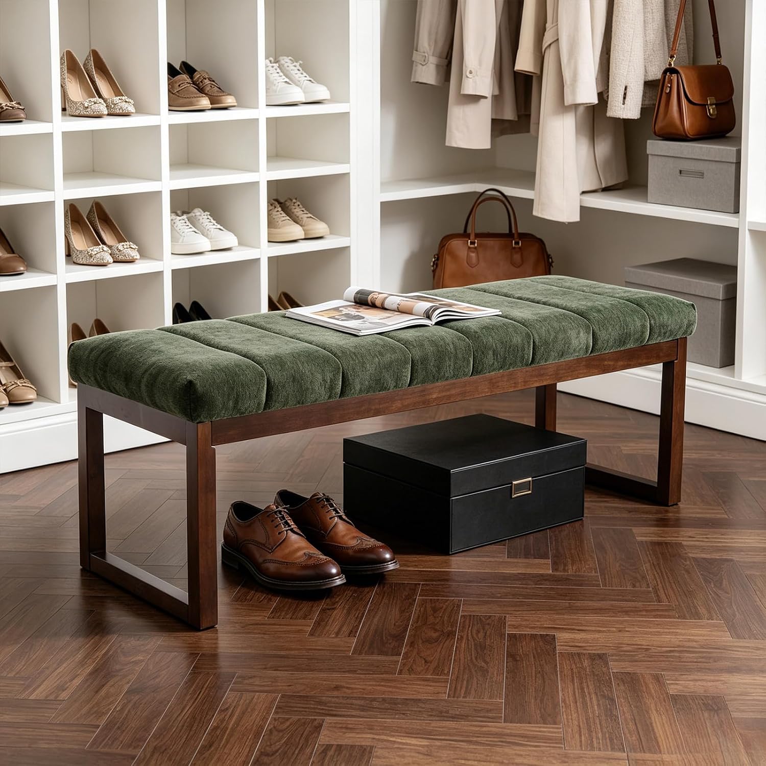 Chenille Tufted Upholstered Bedroom Bench