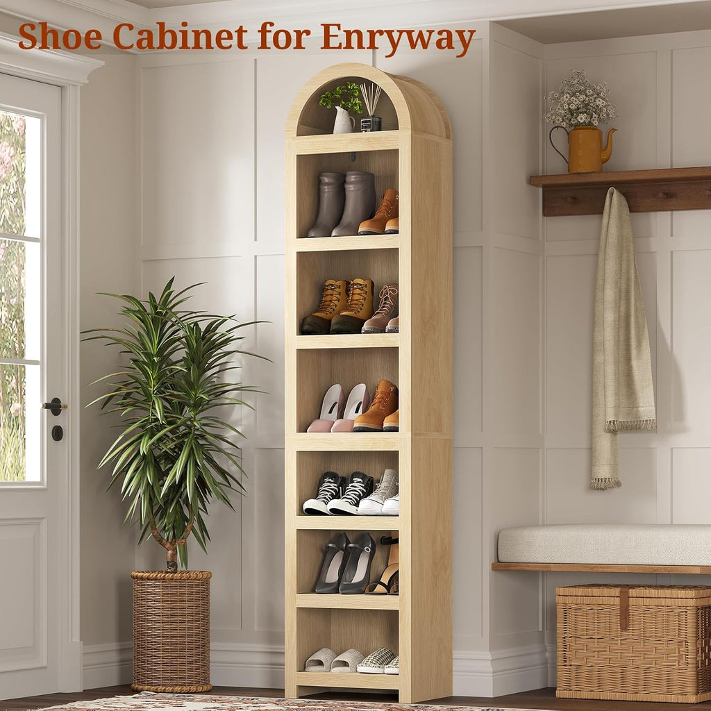 Mid‑Century Oak Arched Tall Narrow Bookshelf