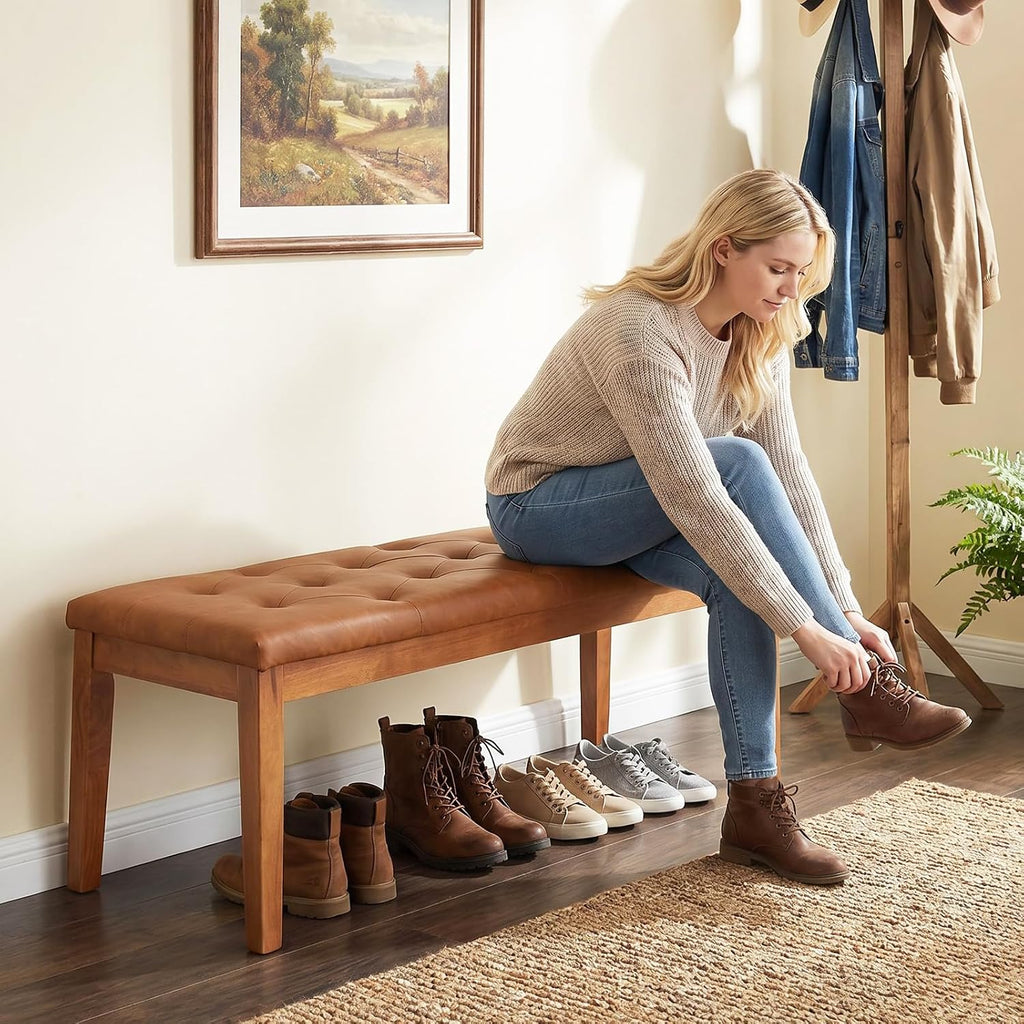 Oversized Faux Leather Entryway Ottoman Bench Seat