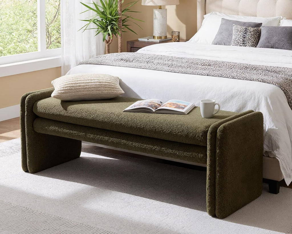 Boucle Fabric Upholstered End‑of‑Bed Bench