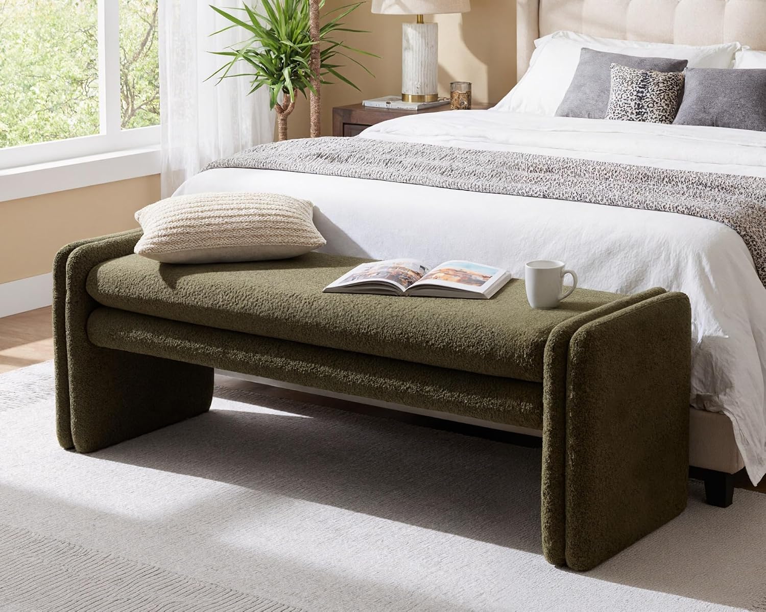 Boucle Fabric Upholstered End‑of‑Bed Bench