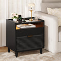 Black Fluted Nightstand with Charging Station