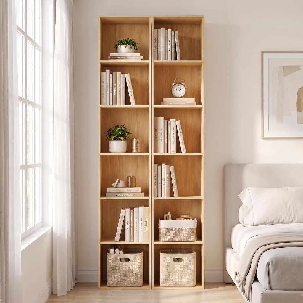 Oak 6‑Cube Tall Storage Organizer Bookshelf