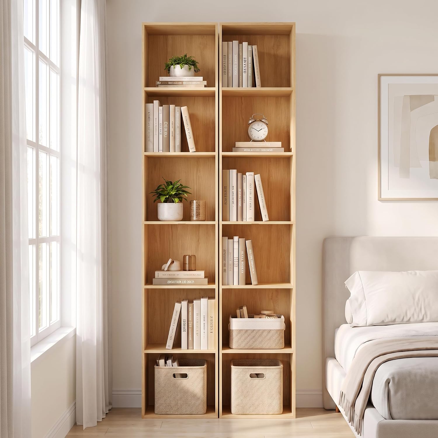 Oak 6‑Cube Tall Storage Organizer Bookshelf
