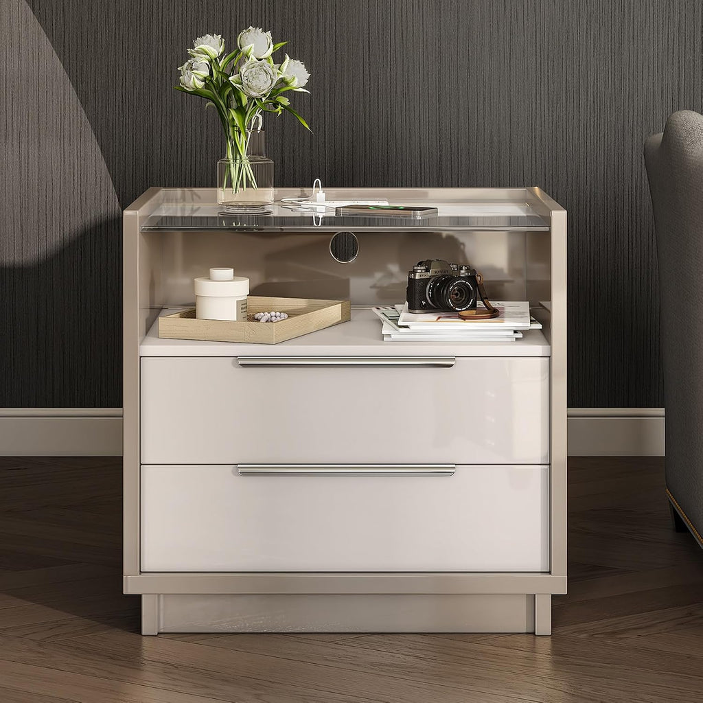Modern Cream Grey Bedside Nightstand Table