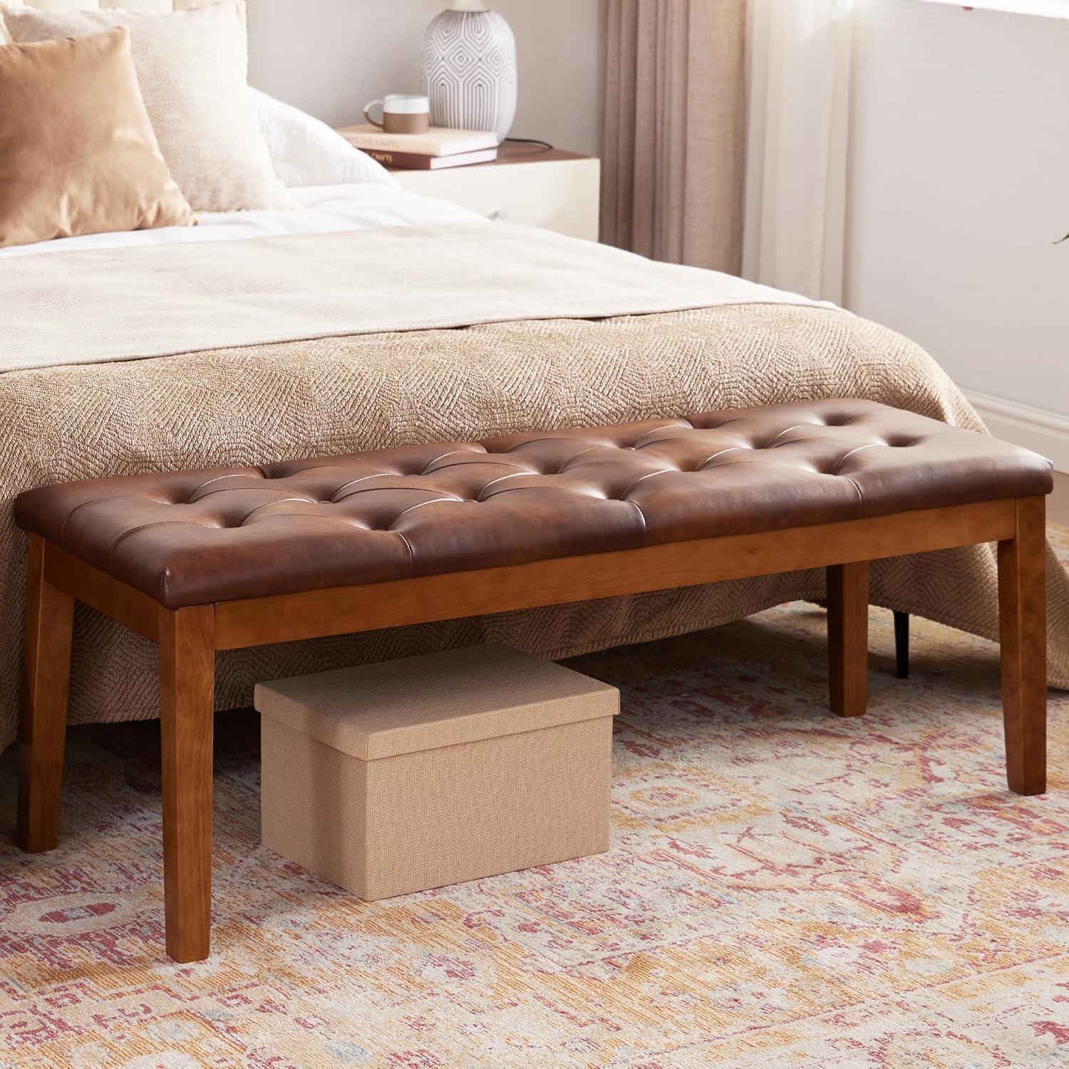 Oversized Faux Leather Entryway Ottoman Bench Seat
