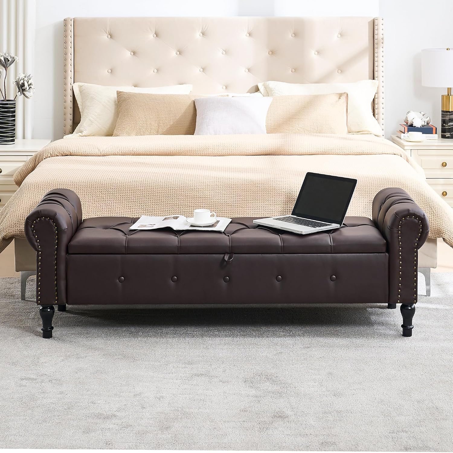Faux Leather End‑of‑Bed Storage Ottoman Bench