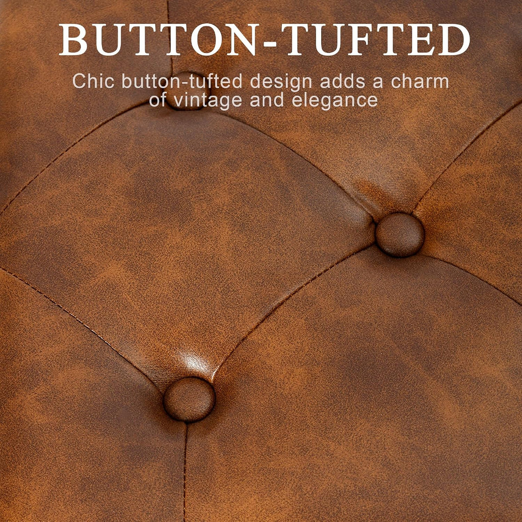 Tufted Leather Upholstered Storage Ottoman Bench