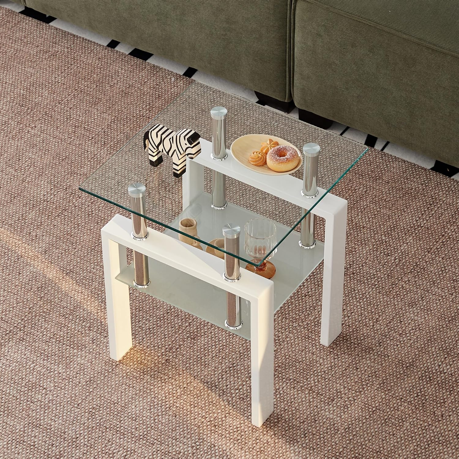 Modern Glass End Tables with Metal Frame